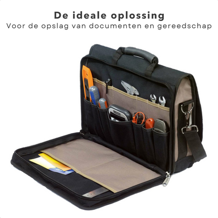 Cheqo® 2-in-1 Gereedschapstas en Aktetas - Gereedschapskoffer - 20kg Max. Draaggewicht - 40x31cm - Documenten, Gereedschappen & Accessoires - Gepolsterd Handvat & Schouderriem Gereedschapstas