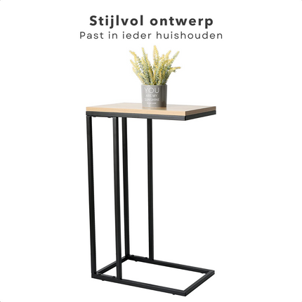 Cheqo® Banktafeltje - Bijzettafel - Banktafel - Nachtkastje - Tafeltje - Metaal Frame & MDF-Melamine Top - 40x26xH58cm - Donkerbruin en Zwart Bijzettafel