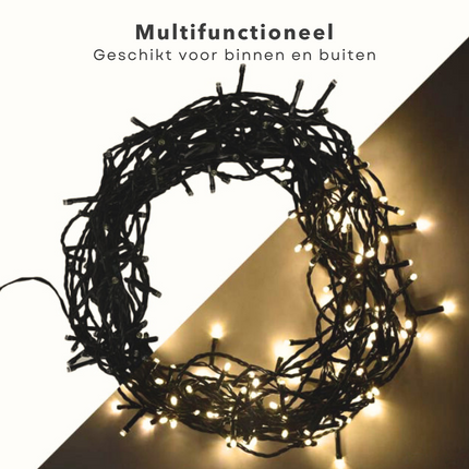 Cheqo® Solar Lichtsnoer - 400 LED - 24m + 4m - 6 cm - Warm Wit - Aan/Uit & Flits - Bewaarbox - Voor Buiten - Feestverlichting - Sfeerverlichting - Kerstverlichting - Lange Levensduur Lichtsnoeren