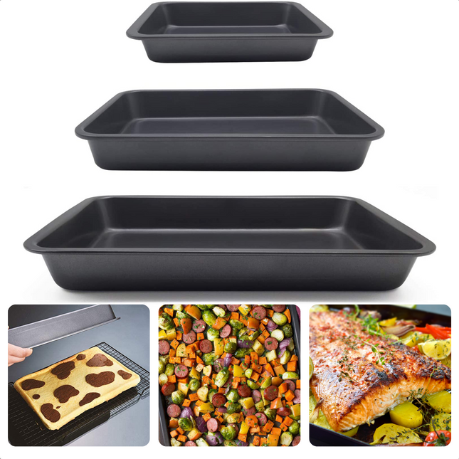 Cheqo® 3-Delige Braadslee Set - Non-Stick - PFOA Vrij - Braadslede Set - Ovenschotel - 42x31cm, 37x27cm, 33x23cm Braadslede