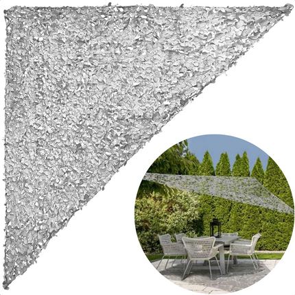 Cheqo® Schaduwdoek Camouflage - Camouflagenet - Camouflage Net - Buitennet - Driehoek 360x360x360cm - Lichtgrijs - 210D Polyester - 3x 3.50m Touw - Met Afsluitbare Draagzak Schaduwdoek