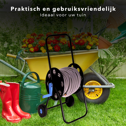 Cheqo® Slangenwagen - Tuinslanghaspel - Tuinslanghouder Trolley - Tuinslangenwagen Voor 40m Tuinslang - Geïntegreerde Aansluiting 19mm - 45x45x85cm - Blauw/Zwart Slangenwagen