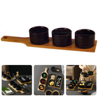 Cheqo® 4-Delige Serveerset - Tapas Set - Tapas Schaaltjes op Tapasplank - Houten Plank 49cm x 9cm - 3x Keramische Schaaltjes 8cm - Serveerplank Set Serveerschaal