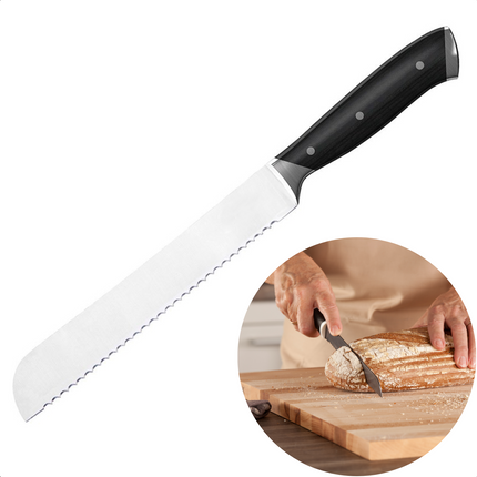 Cheqo® Broodmes - Kartelmes - 20cm - RVS - Bread Knife - Zagend Snijden - Kunststof Heft - Ergonomisch Gevormd - 32cm Broodmes