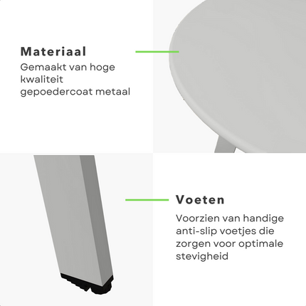 Cheqo® Tafel voor Binnen of Buiten - Bijzettafel - Tafeltje - Nachtkastje - Metaal (Gepoedercoat) - Mat Licht Grijs - 40 cm Diameter - 49 cm Hoogte - Max 50 kg Draagvermogen Bijzettafel