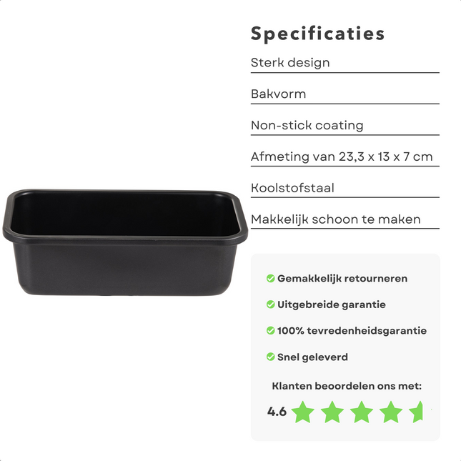 Cheqo® Bakvorm - Cakevorm - 23.3x13x7cm - Koolstofstaal - Non-Stick - Broodbakvorm - Cakebakvorm Bakvormen
