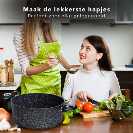Cheqo® Braadpan Inductie - Casserolepan - Voor Alle Warmtebronnen - ø28cm - Gesmeed Aluminium - 4-laags Marmer Coating - Soft Touch handgrepen - PFOA-vrij - Vaatwasmachine bestendig Braadpan