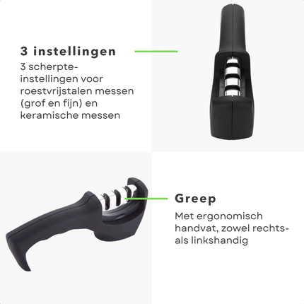 Cheqo® Messenslijper - Doortrekslijper - Messen Slijper - 3 Scherptestanden - Grof, Fijn, Keramisch - 20,5x5x7cm Messenslijper