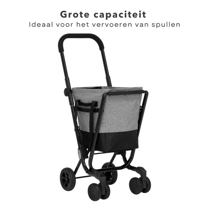 Cheqo® Boodschappentrolley 40L - Boodschappenwagen - Afneembare Boodschappentas - Verstelbaar - Stevig Frame - Met Achtervak, Reflectoren en Regenhoes - 36x47x102cm - Grijs Boodschappentrolleys