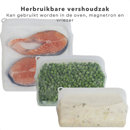 Cheqo® Siliconen Vershoudzak - Diepvrieszak - Boterhamzakje Herbruikbaar - 470ml - 100% Platinum Siliconen - Vaatwasserbestendig - Temperatuurbestendig - BPA-Vrij - 18.5x3.2x15cm - Oven, Magnetron, Vriezer - Ook voor Sieraden, Make-up Boterhamzakjes