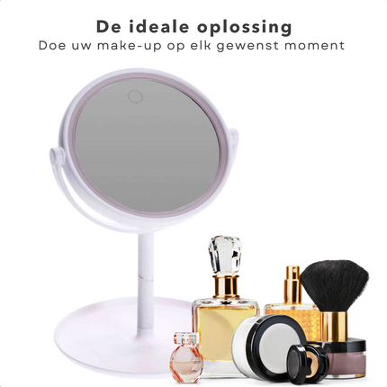 Cheqo® LED Make-up Spiegel met Licht - Spiegelverlichting - Spiegel met LED - 16cm Diameter - Touch Aan-Uit Schakelaar - USB-Connection - 4x AAA Batterijen - Kunststof - Wit Make-up spiegels