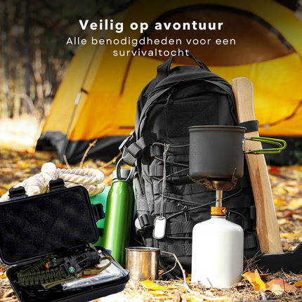 Cheqo® 9-Delige Survivalset - Survivalkit - Noodpakket - Multifunctionele Armband - Zakmes - Kaart - Zaklamp - Waterbestendig - Schokbestendig - 17x10x5cm - 515 gram Survivalset