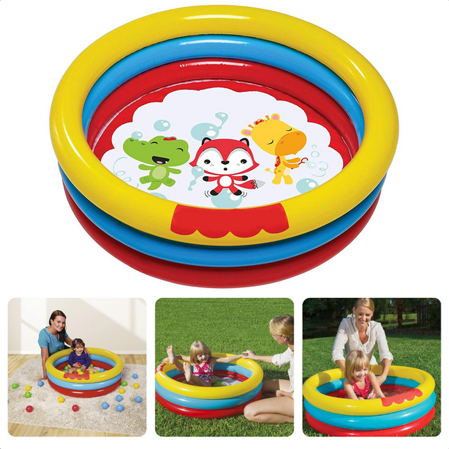 Cheqo® Opblaasbaar Ballenbak - Kinderbad - Kinderzwembad - Zwembad voor Kinderen - Opblaasbad - - 88l - 25 Speelballen - 91cm Diameter - 25cm Hoogte - Met Dierenvriendjes - Veiligheidsventielen Ballenbak