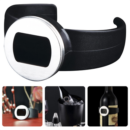 Cheqo® Digitale Wijn Thermometer - Thermometer voor Wijnfles - Wijn Accessoires - Meet Temperatuur - RVS & Kunststof - -9°C tot +70°C - 65-80mm Wijnthermometer