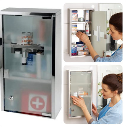 Cheqo® RVS Medicijnkastje met Slot - Afsluitbaar Kastje - Medicijnkast - Hangkast - Badkamerkast - 25x12x48cm Medicijnkastje