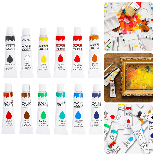 Cheqo® PRO Aquarelverf Set - Aquarel - Hobbyverf - 12ml - 12 Kleuren Hobbyverf