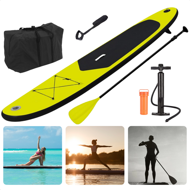 Cheqo® Complete SUP-Set - Opblaasbaar SUP Board - Stand Up Paddle Board - 285x71x10cm - EVA Anti-Slip - Tot 80kg - Lime - Complete Set - Peddel, Handpomp, Reparatiekit, Surf-Leash, Rugzak SUP Board