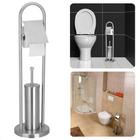 Cheqo® Toiletrolhouder met Toiletborstel - Rolhouder Staand - RVS-Glanzend - Staande Toiletset - 80cm Hoogte - Perfect voor Badkamer en Toilet Toiletrolhouder