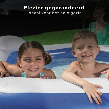 Cheqo® Vijfhoekig Familiezwembad - Opblaasbad - Zwembad Opblaasbaar - 575L - 206x213x69cm - 2 Bekerhouders - 2 Zitkussens - 2 Hoofdsteunen - Extra Brede Zijwanden Opblaas Zwembad