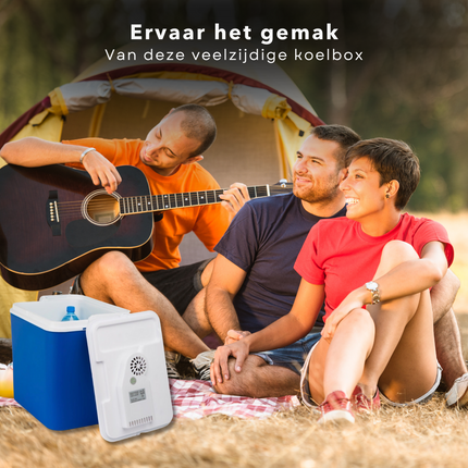 Cheqo® Elektrische Koelbox 12v - 10L - Autokoelbox - 12V Aansluiting - 26x22x33cm - Blauw/Wit Koelbox