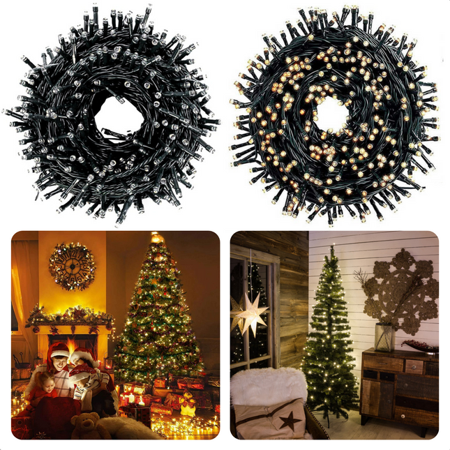 Cheqo® Kerstboomverlichting - Kerstverlichting LED - 80 LED - Warm Wit - Op batterij - 8 Lichtfuncties - Dual-Timer - 6m lengte - IP44 spatwaterdicht - 3x AA batterijen - 3V Kerstboomverlichting