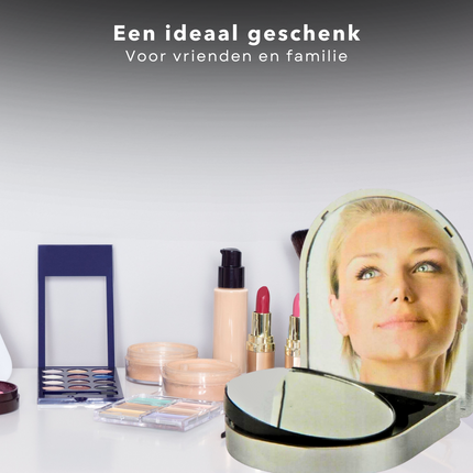 Cheqo® Reisetui met Spiegel & Pincet - Make Up Spiegel - Handige Set voor in de Tas op Reis - 5x Vergrotende Spiegel met Zuignap (8,5cm) en Pincet (8cm) Make-up spiegels
