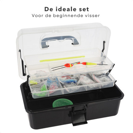 Cheqo® Viskoffer met Accessoires - Visspullen met Alle Benodigdheden - Vis Set - 30x19x15cm - Inclusief Dobbers, Vishaken, Snoer, Draad & Meer Viskoffer