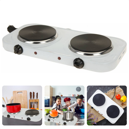 Cheqo® Dubbele Kookplaat - 2x1000W - Elektrische Kookplaat - Warmhoudplaat - 5 Verwarmingsstanden - Controlelampje - Thermische Beveiliging - 140cm Snoer - 230V Kookplaat