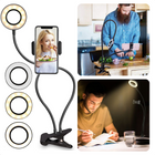Cheqo® Selfie LED Light - Ringlamp met Telefoonhouder - Make-Up Lamp - TikTok Lamp - Ringlicht met 3 Kleuren - 10 Standen - Telefoonhouder - Tafelklem & 360° Draaibaar - USB Ringlamp