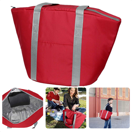 Cheqo® Geïsoleerde Koeltas - 22,3 liter - Rood - Isolerend - Thermische Binnenkant - Dubbel Handvat - Rits - 18,5 x 18 cm - Verstevigde Bodem - Voor Picknick & Boodschappen Koeltas
