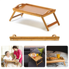 Cheqo® Bamboe Dienblad - Bedtafel - Laptoptafel - Banktafel - Ontbijt op Bed - 50x30cm - Uitklapbaar - Donker Gelakt Dienblad
