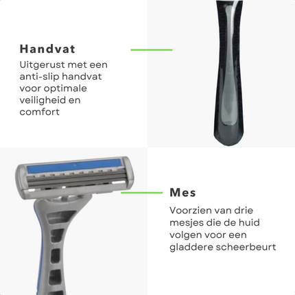 Cheqo® Scheermesjes voor Heren - Houder + 21 Mesjes - Scheermes - 3 Blades - Easy Grip Handvat - Roestvrijstaal - Voor Een Zachte Gladde Huid Scheermesjes