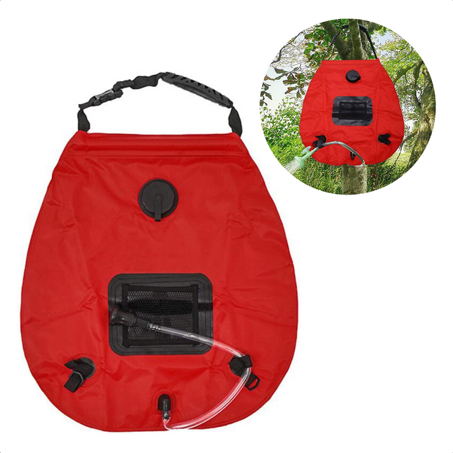 Cheqo® Campingdouche met Thermometer - 20 Liter - Outdoor Douche  - Buitendouche - Douche voor Camping - Zonnedouche - Waterzak - Douchezak - Rood Campingdouches