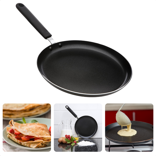 Cheqo® Pannenkoekenpan - Koekenpan - Pannenkoeken Pan - 24 cm - Geperst Aluminium - Anti-Aanbaklaag - Ook voor Inductie Koekenpan