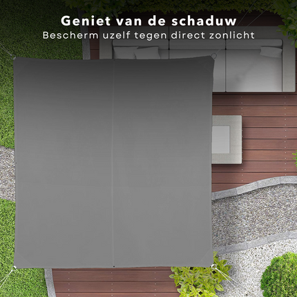 Cheqo® Schaduwdoek Vierkant - Lichtgrijs - Waterafstotend Polyester 100% - 4 x 2.30 m Touw - Met Draagzak - 500x500 cm Schaduwdoek