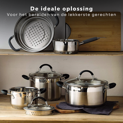 Cheqo® Kookpan met Deksel - Alle Warmtebronnen - Ook voor Inductie - Ø16 cm - 1.8L Kookpan