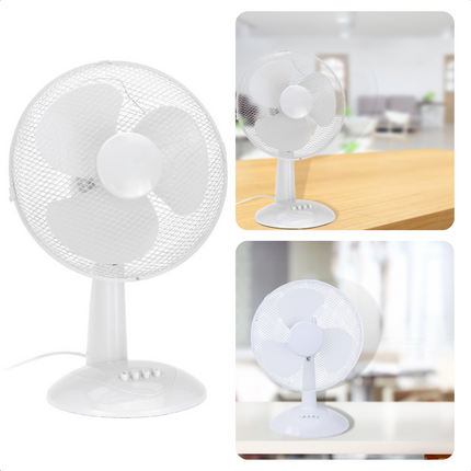 Cheqo® - Stabiele Tafelventilator - Ventilator - Fan - 45W - 3 Snelheden - Draaibaar & Kantelbaar - 30cm Diameter - Wit - Voor op Kantoor - Voor Thuis - Metaal - Staande Ventilator Ventilator