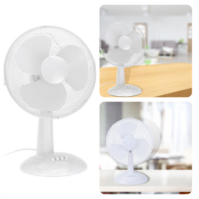 Cheqo® - Stabiele Tafelventilator - Ventilator - Fan - 45W - 3 Snelheden - Draaibaar & Kantelbaar - 30cm Diameter - Wit - Voor op Kantoor - Voor Thuis - Metaal - Staande Ventilator Ventilator