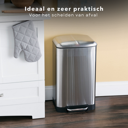 Cheqo® Prullenbak - Pedaalemmer - Afvalbak - Afvalemmer met 2 vakken - 12L + 12L - Metaal - Chroom - Soft Close - Reukdicht - Licht Bedienbaar - Fingerprint Proof - 37cm x 29,5cm x 51cm Pedaalemmer