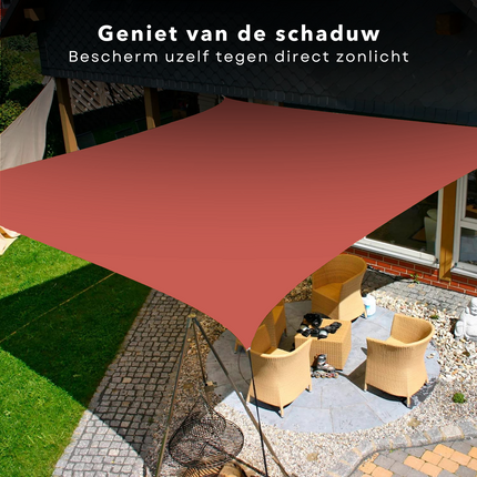 Cheqo® Schaduwdoek Vierkant - Terra Rood - Waterafstotend Polyester 100% - 4x2.30m Touw - Met Draagzak - 300x300cm Schaduwdoek