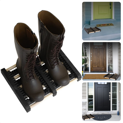Cheqo® Schoenenveger - Borstelmat - Hout met Kunststof Borstels - Voetenveger - Deurmat - Anti Slip Strip - 34x27cm Deurmat