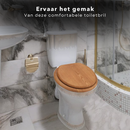 Cheqo® Toiletbril MDF - WC Bril  - Hout - 42.5x37cm - 18" - Houtkleur - RVS Verbinding WC-brillen