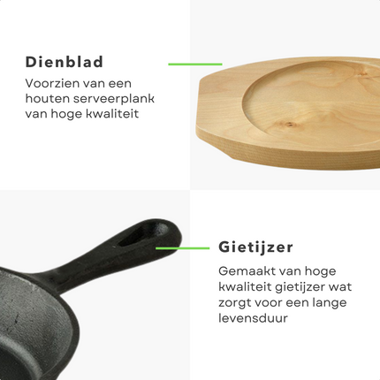 Cheqo® Gietijzeren Koekenpan met Serveerplank - 970g - Koekenpan Gietijzer - Gas, Elektrisch, Keramisch, Halogeen, Oven - Veelzijdig en Vaatwasserbestendig Koekenpan