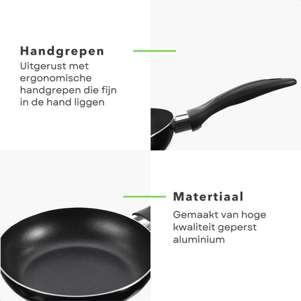 Cheqo® PRO 3-Delige Koekenpannenset - Koekenpan Set - Pannenset - Geperst Aluminium - Geschikt voor Gas, Elektrisch, Keramisch, Halogeen Koken Koekenpan