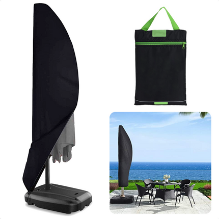 Cheqo® Parasolhoes voor Zweefparasol - Afdekhoes - 210D Polyester + PU Coating - Beschermt tegen Regen, Zon, Vorst, Vuil & Bladeren - Zwart - 220 x Ø25 x Ø45 cm - Met Opbergzak Tuinmeubelhoezen