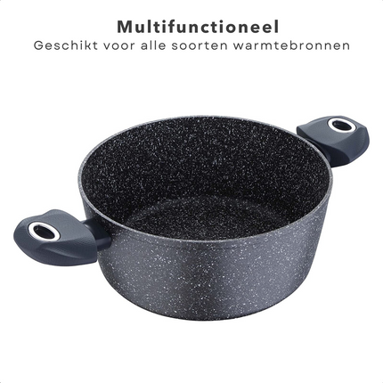 Cheqo® Braadpan - Casserolepan - 24cm - Alle Warmtebronnen - Ook voor Inductie - Vervaardigd uit gesmeed aluminium - 4-laags marmer coating - Soft Touch handgrepen - PFOA-vrij - Vaatwasmachine bestendig Braadpan