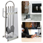 Cheqo® Openhaardset RVS - Haardstel - Haardet - Haard Accessoires - 5-delig met Veiligheidsglas - 22x15.5x64.5cm - Met Borstel, Schep, Pook, Tang - Rvs Grepen Haardstel