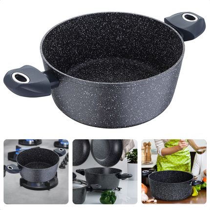Cheqo® Braadpan - Casserolepan - 24cm - Alle Warmtebronnen - Ook voor Inductie - Vervaardigd uit gesmeed aluminium - 4-laags marmer coating - Soft Touch handgrepen - PFOA-vrij - Vaatwasmachine bestendig Braadpan