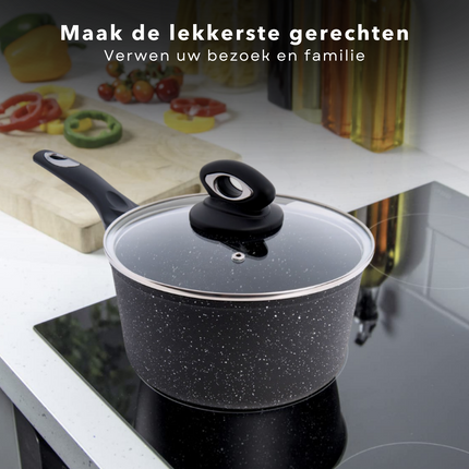 Cheqo® Steelpan met Deksel - Alle Warmtebronnen - Ook voor Inductie - Kookpan - Gesmeed Aluminium - 18cm Steelpan