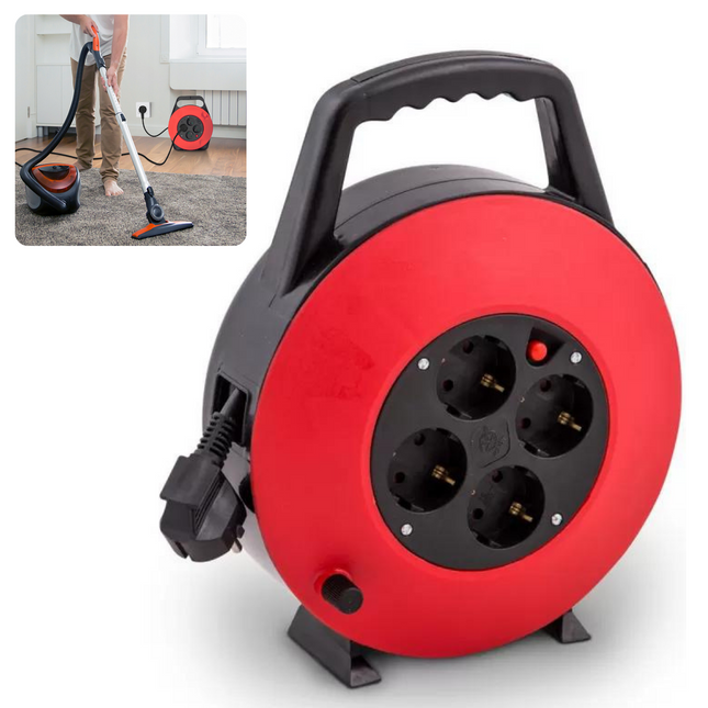 Cheqo® Kabelbox - Verlengsnoer voor Binnen - Haspel - 10m - Geaard - 4 Stopcontacten - Kinderbeveiliging - 230V - IP20 - Kabelhaspel Kabelhaspels